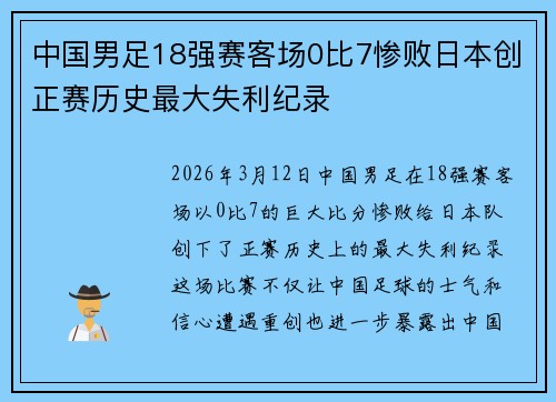 中国男足18强赛客场0比7惨败日本创正赛历史最大失利纪录